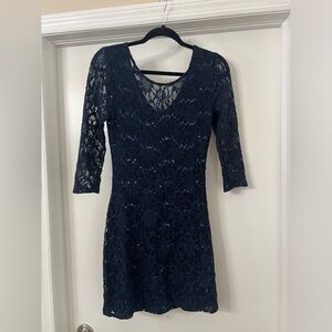 Chelsea and violet navy blue dress with lace and blue sequins size small
